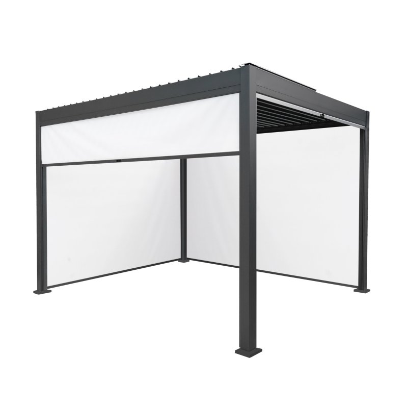 Anthracite Aluminium Pergola With White Blinds - 3m x 3m
