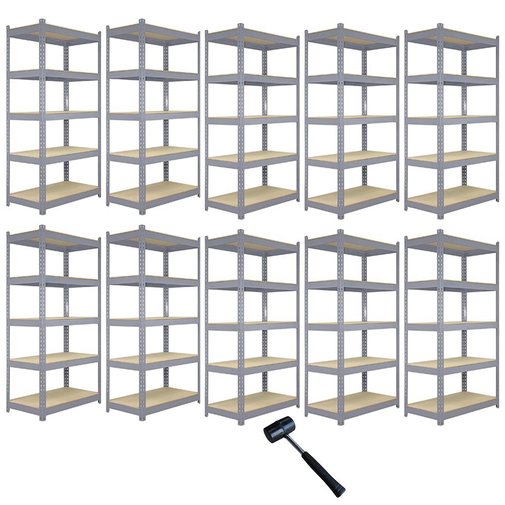 Heavy Duty 5-Tier Grey Racking Bay Unit - 200kg Capacity Per Shelf: Yavolo