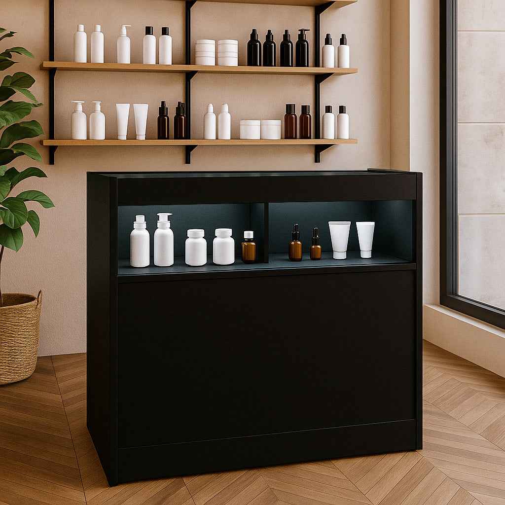 Sleek Black LED Shop Counter B900 - Modern Retail Display: Yavolo