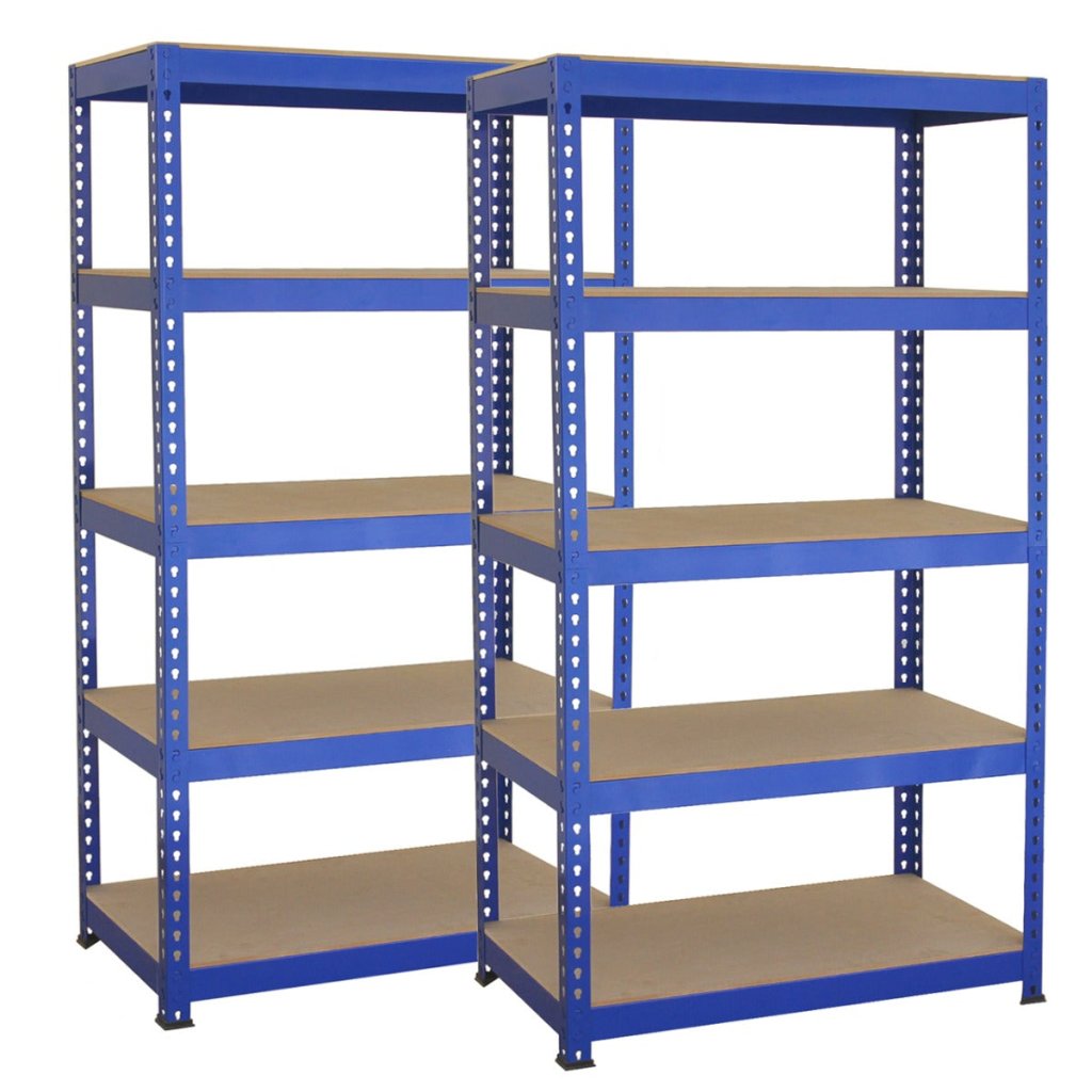 2 x Blue Racking Bay Unit 5 Tier Heavy Duty Steel Metal 150kg capacity ...