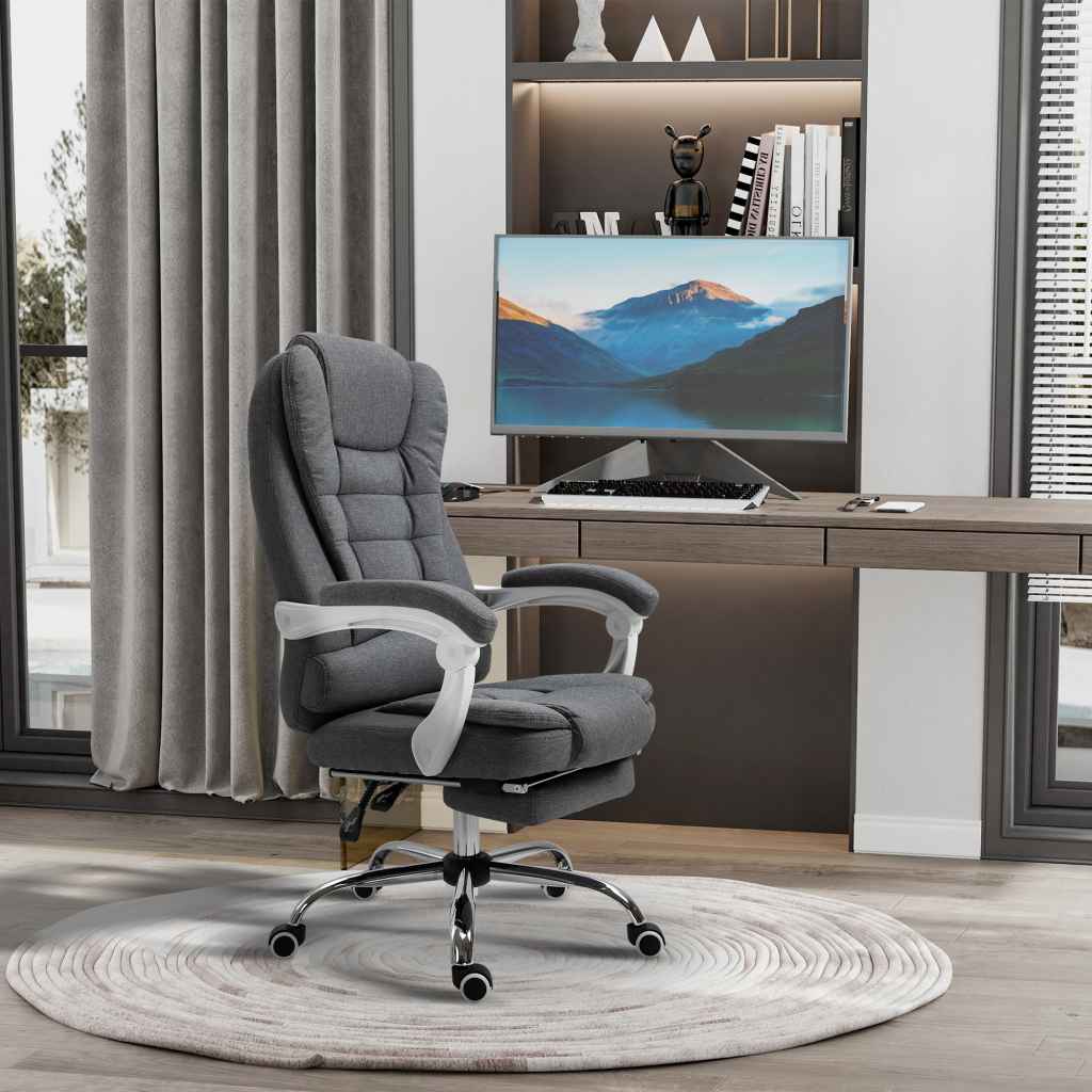 Retractable Chair Computer Vinsetto Office Chair, Computer Desk Chair, Linen Fabric Swivel Rolling ...