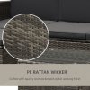 Outsunny 3 Pieces Outdoor PE Rattan Corner Sofa Set with Thick Cushions, Patio Rattan Garden Furniture with Glass Top Coffee Table and Footstool, Grey