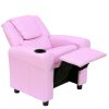 HOMCOM Kids Recliner, PU Leather Kids Armchair, Child Chair, Toddler Armchair with Adjustable Backrest, Footrest, Padded Headrest, Cup Holder, Pink