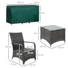 Outsunny 3 Pieces Rattan Bistro Set with Furniture Cover, Wicker Garden Furniture Set, Glass Top Coffee Table and Chairs with Cushions for Outdoor, Patio, Balcony, Grey