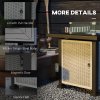 Outsunny Square Propane Gas Fire Pit Table, 50000 BTU Rattan Smokeless Firepit Patio Heater with Glass Screen, Glass Beads and Lid, 81cm x 81cm x 64cm, Grey