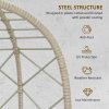 Outsunny Rattan Egg Chair Outdoor Indoor Wicker Chair with Thickened Cushion and Headrest, Standing Garden Egg Chair with Cup Holder, Metal Frame for Patio, Balcony, Grey