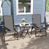 Outsunny 3 Pieces Garden Bistro Set, Folding Table and Chairs Set, Metal Garden Furniture Set with Cup Holders for Outdoor, Patio, Balcony, Dark Grey