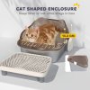 PawHut Stainless Steel Litter Box with Lid, Metal Cat Litter Tray for Big Cats with High Wall Sided Enclosure, Pedal, Scoop, Non-Sticky, Anti-Leakage, Easy Cleaning