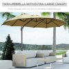 Outsunny 4.5m Patio Cantilever Roma Parasol, Large Double-Sided Rectangular Garden Umbrella with Crank Handle, 360 degrees Cross Base for Bench, Outdoor, Khaki