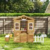 Outsunny Wooden Playhouse for Kids Outdoor Wendy House with Door, Windows, Mailbox, Flower Pot Holder, Serving Station, Bench for Children, Toddlers, Yellow