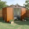 Outsunny 9 x 6ft Metal Garden Shed, House Hut Gardening Tool Storage with Ventilations, Sliding Door, Sloped Roof for Garden, Patio, Brown