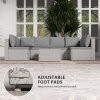 Outsunny 7 Pieces Rattan Garden Furniture Set, 6 Seater Garden Corner Sofa with Wide Seat, Cushions and Glass Top Table, Sectional Outdoor Furniture Conservatory Set for Patio, Grey