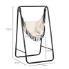 Outsunny Patio Hammock Chair with Stand, Outdoor Hammock Swing Hanging Rope Chair with Cushion, Armrest, Hooks, Cream White