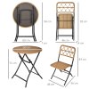 Outsunny 3 Pieces Rattan Bistro Set, Wicker Folding Garden Furniture Set with Coffee Table and Chairs for Outdoor, Patio, Balcony, Natural