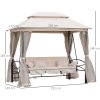 Outsunny 3 Seater Convertible Swing Chair, Outdoor Gazebo Swing Seat Bed with Double Tier Canopy, Cushioned Seat, Mesh Sidewalls and Curtains, Beige