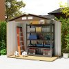 Outsunny 7 x 4ft Metal Garden Shed, Outdoor Storage Tool House with Ventilation Slots, Foundation Kit and Lockable Double Doors, Light Brown