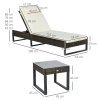 Outsunny 3-piece PE Rattan Sun Lounger Set with Adjustable 5-Position Recliner, Patio Chaise Lounge Chair Set with Cushions, Headrests, Glass Top Square Coffee Table, Brown