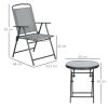 Outsunny Garden Bistro Set, 3 Pieces Table and Chairs Set, Outdoor Garden Furniture with Foldable Breathable Mesh Fabric Armchairs & Glass Top Coffee Table, Light Grey