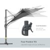 Outsunny 3(m) Cantilever Roma Parasol with LED Solar Lights, Crank & Tilt, Aluminium Frame, Cross Base and Adjustable Canopy 360 Degrees Rotating Sun Umbrella with 2-Tier Shade, Grey