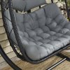 Outsunny Outdoor PE Rattan 2 Seaters Swing Chair with Thick Padded Cushion, Patio Hanging Egg Chair with Metal Stand, Headrest, for Indoor and Outdoor, Black