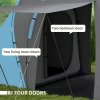 Outsunny 4-6 Man Tunnel Tent with 2 Bedroom and Living Area, Large Camping Tent, 2000mm Waterproof, Portable with Bag, for Fishing Hiking Festival, Grey and Blue