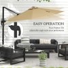 Outsunny 3(m) Cantilever Roma Parasol Adjustable Garden Sun Umbrella with LED Solar Light, Aluminium Frame, Tilt & Crank, UV50+, Cross Base Rotating Outdoor- Khaki