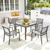 Outsunny 4 Seater Garden Dining Set, 5 Piece Garden Furniture Set with 4 Stackable Armchairs, Outdoor Table and Chairs with Easy Clean Top, Steel Frame, Texteline Seat, for Terrace, Balcony, Grey