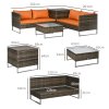 Outsunny 4 Seater Rattan Corner Sofa Set, Wicker Rattan Garden Furniture Set with Loveseats, Tables, Cushions for Outdoor, Patio, Orange