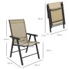 Outsunny Set of 4 Folding Garden Chairs, Metal Frame Garden Chairs Outdoor Patio Park Dining Seat with Breathable Mesh Seat, Light Brown
