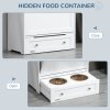 PawHut Pet Feeder Station, Dog Food Storage Container w/ Raised Dog Bowls, Hanger, for Food and Water - White