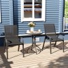 Outsunny 3 Pieces Garden Dining Set, 2 Seater Garden Furniture with High Back Stackable Chairs and Round Glass Top Table, Outdoor Bistro Set for Patio, Black