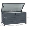 Outsunny 331 Litre Garden Storage Box, Waterproof Outdoor Storage Box with Wheels and Handles, Lockable Galvanised Steel Outside Deck Box Organiser for Tools, Cushions, Dark Grey