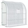 Outsunny Walk-In Lean to Wall Greenhouse with Windows and Doors, Outdoor Green House with 3 Tiers 4 Wired Shelves, 200L x 100W x 215Hcm, White