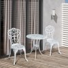 Outsunny 3 Pieces Antique Garden Bistro Set for 2, Cast Aluminium Garden Furniture Set with Umbrella Hole for Balcony, Porch, Patio, White