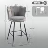 HOMCOM Bar Stools Set of 2, Modern Velvet-Feel Barstools with Petal Backrest and Footrest, Upholstered Breakfast Bar Chairs with Metal Legs for Kitchen Island Counter, Dining Room, Grey