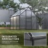 Outsunny Polycarbonate Greenhouse, Small Greenhouse with Adjustable Roof Vent, Garden Green House with Galvanised Base, Sliding Door and Rain Gutter, 190 x 190 x 200 cm, Grey