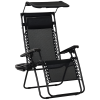 Outsunny Foldable Reclining Garden Chair with Headrest, Zero Gravity Deck Sun Lounger Seat Chair with Footrest, Armrest, Cup Holder & Canopy Shade, Black