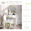 ZONEKIZ Dressing Table with Mirror and Stool, Kids Vanity Table with Drawer, Storage Boxes, Beauty Flower Design Girls Dressing Table for Ages 3-6 Years - White
