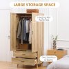 HOMCOM 2 Door Wardrobe, Modern Wardrobe with 2 Drawers and Hanging Rail for Bedroom, Flats, Natural