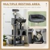 PawHut 177cm Cat Tree for Indoor Cats, Mult-level Kitten Climbing Tower, with Scratching Posts, Two Cat Houses, Perches, Toy Ball - Dark Grey
