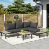 Outsunny 3 Pieces Garden Furniture Set, Aluminium 4 Seater Corner Sofa Set with 2 Loveseats, Coffee Table and Side Trays, Outdoor Conversation Furniture with Cushions for Garden, Dark Grey