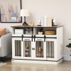PawHut Dog Crate Furniture for Small and Large Dogs w/ Movable Divider, Dog Cage End Table with Shelves, Sliding Doors, 120 x 60 x 88.5cm, White
