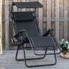 Outsunny Foldable Reclining Garden Chair with Headrest, Zero Gravity Deck Sun Lounger Seat Chair with Footrest, Armrest, Cup Holder & Canopy Shade, Black