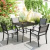 Outsunny 94 x 94 cm Garden Dining Table with Parasol Hole, Square Patio Table with Slatted Metal Plate Top, Black
