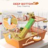 PawHut 3 Tiers Hamster Cage, Small Animal House with Tubes, Exercise Wheel, Ladder, Water Bottle, Dish, Hut, Top Handle, 45 x 28 x 37cm - Orange