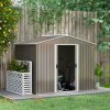 Outsunny 7.7 x 5.7ft Metal Garden Shed, Galvanised Outdoor Tool Storage House with Ventilation Slots and Sliding Doors, Light Grey