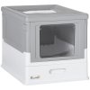 PawHut Cat Litter Tray with Hood Enclosed Cat Litter Box Pet Toilet w/ Lid, Scoop, Front Entry, 47.5 x 35.5 x 36.7cm - Grey