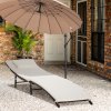 Outsunny Folding Rattan Sun Lounger, Wicker Garden Lounger with Cushion and Pillow, Outdoor Sunbed with Steel Frame for Patio, Beach, Terrace, Cream White