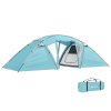 Outsunny 4-6 Man Family Camping Tent w/ 2 Bedrooms and a Living Room, Waterproof Tunnel Tent w/ Sewn In Groundsheet, Doors, Windows, Carry Bag, Blue