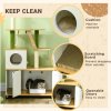 PawHut Cat Tree with Hidden Litter Box Enclosure, 2-in-1 Green Leaf Cat Tower, Litter Box Furniture with House, Ladder, Scratching Posts, Platforms, for Indoor Use - Oak
